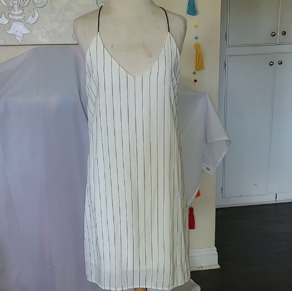 J.O.A. White and Black Striped Midi Dress